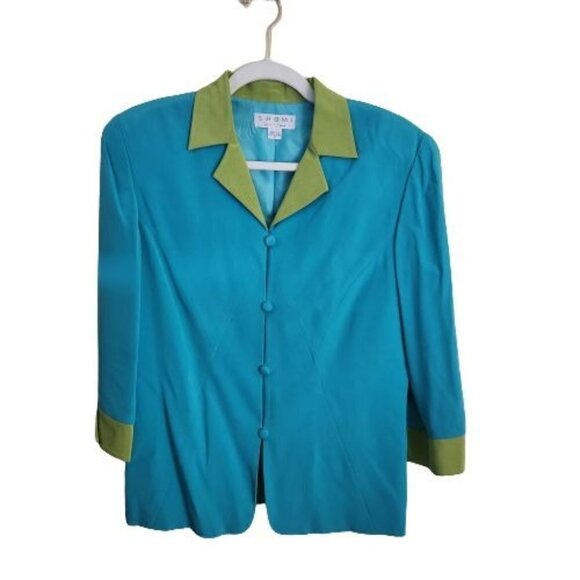 Shomi By Millie Shor Torquoise Chartreuse Silk Lightweight Jacket Size 8 - Picture 1 of 3